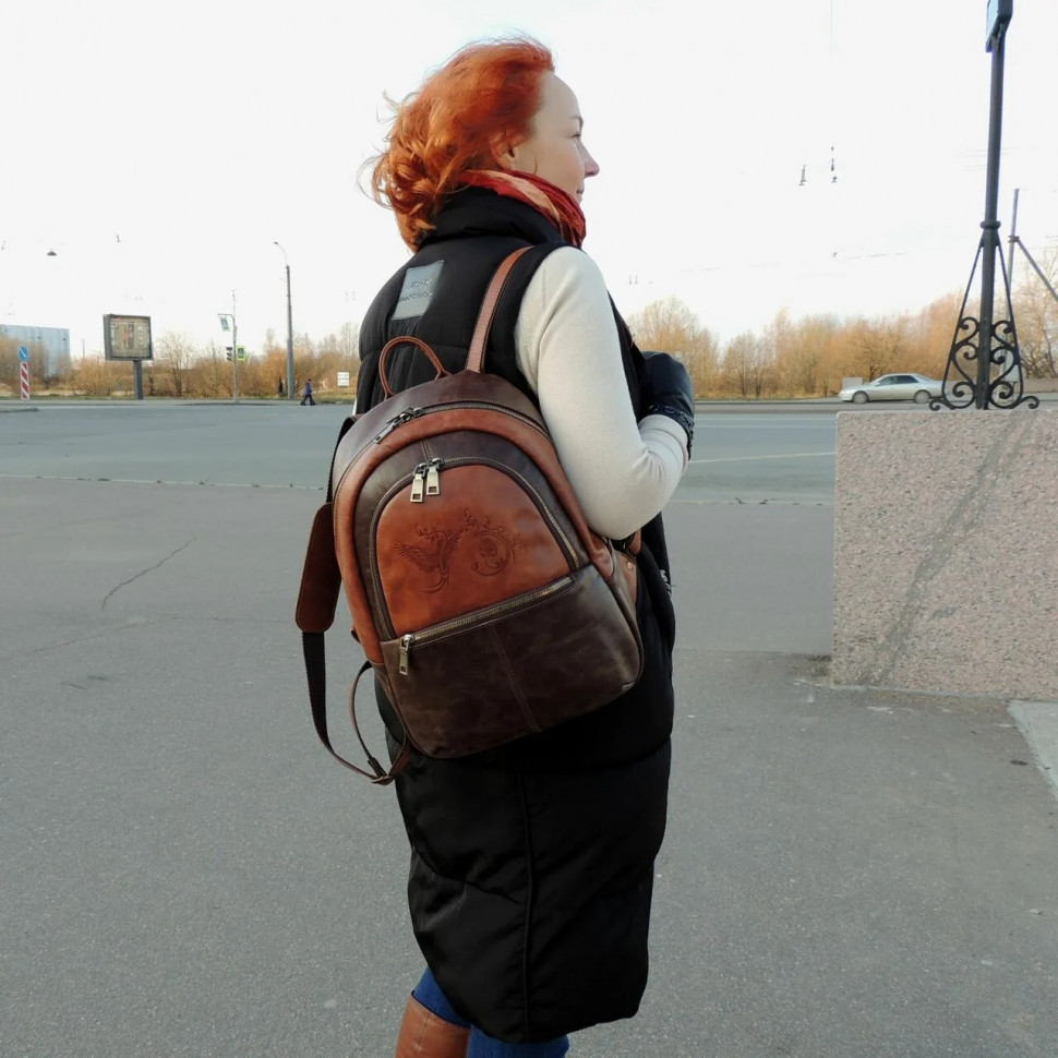 Рюкзак женский Natalia Kalinovskaya Р-43.602-1 «Леона» коричневый/рыжий гладкий