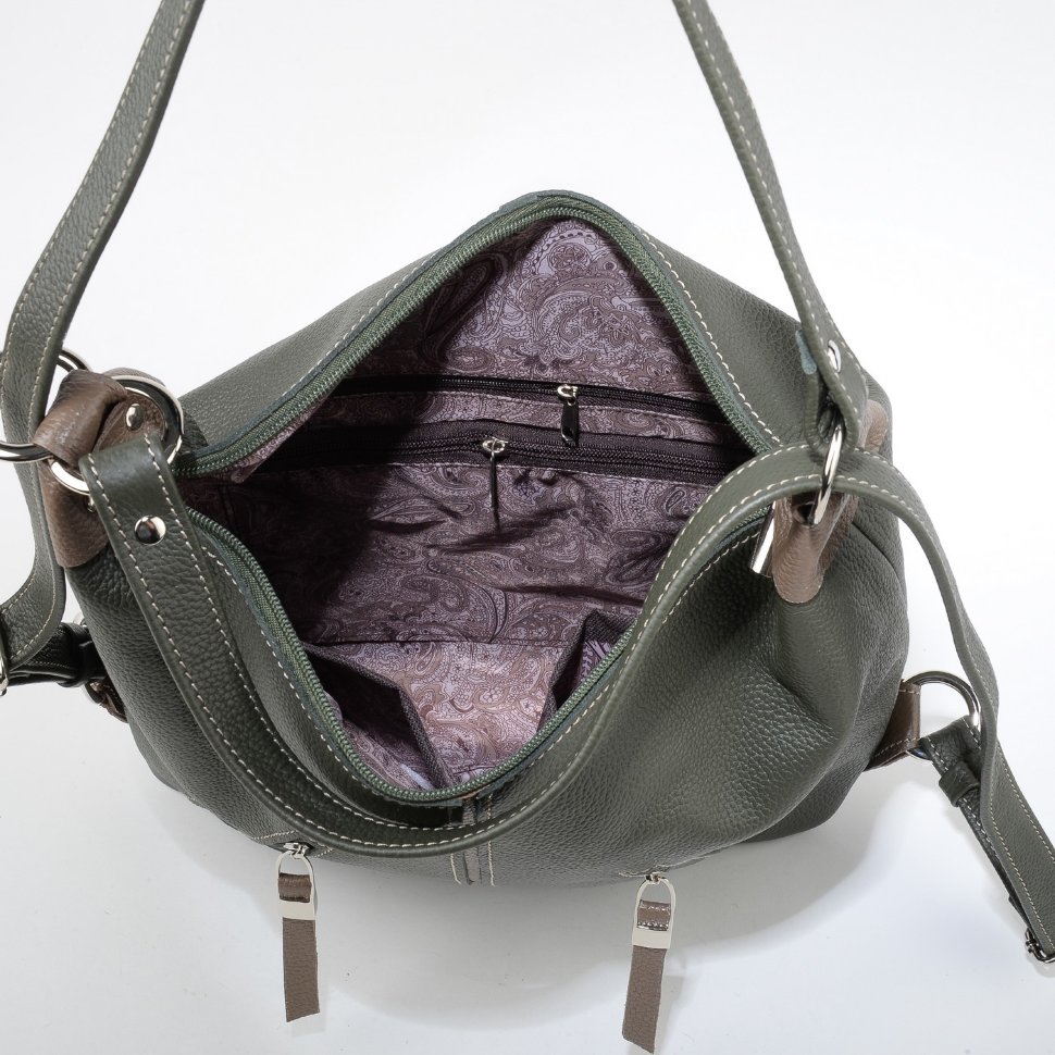 Сумка-рюкзак Sumkov 286/1 зелёная/бежевая