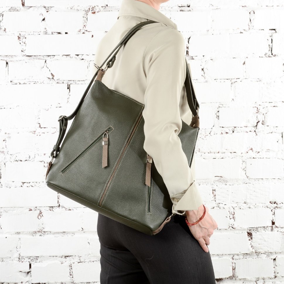 Сумка-рюкзак Sumkov 286/1 зелёная/бежевая