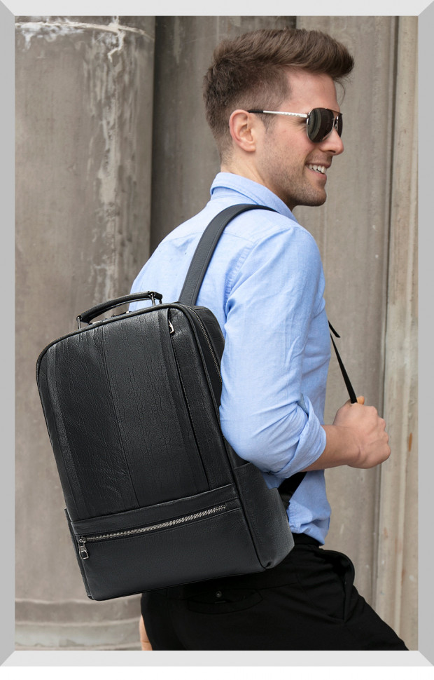 Большой мужской рюкзак из натуральной кожи 8723 чёрный
