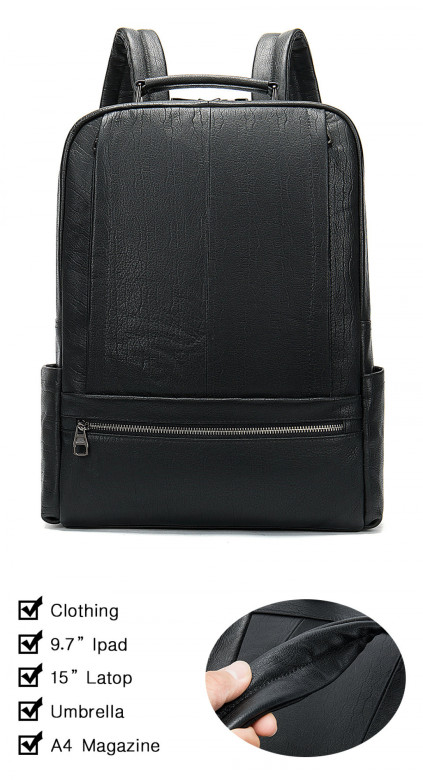 Большой мужской рюкзак из натуральной кожи 8723 чёрный Большой мужской рюкзак из натуральной кожи 8723 чёрный