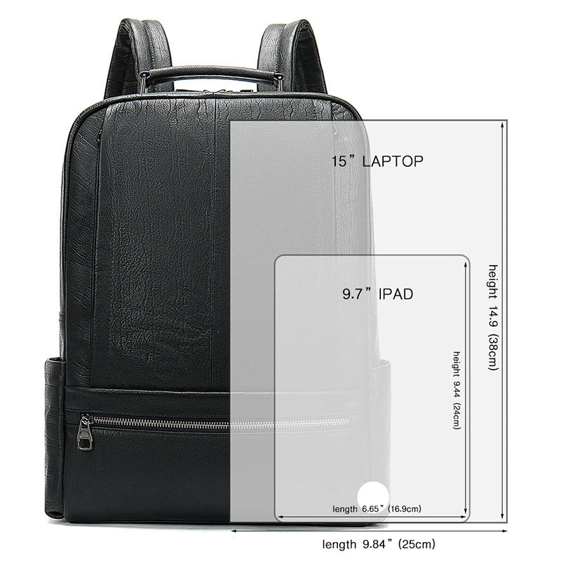 Большой мужской рюкзак из натуральной кожи 8723 чёрный