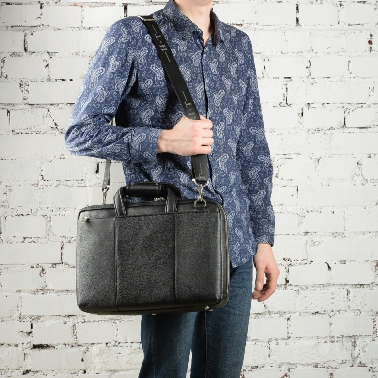 Мужской портфель из натуральной кожи Hight Touch 1439A чёрный Мужской портфель из натуральной кожи Hight Touch 1439A чёрный