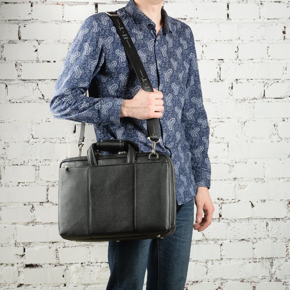 Мужской портфель из натуральной кожи Hight Touch 1439A чёрный