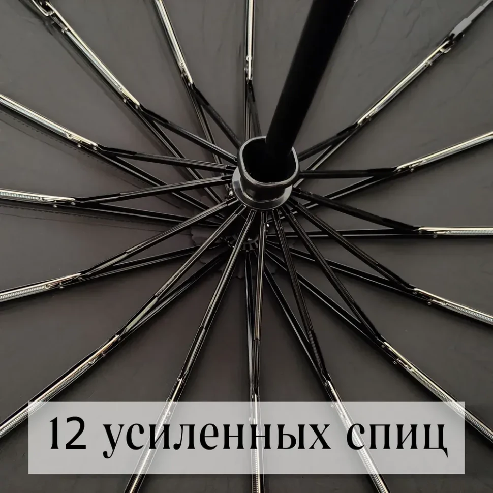 Зонт мужской Popular 2600-MN 12 спиц чёрный, полный автомат, ручка крюк пластик