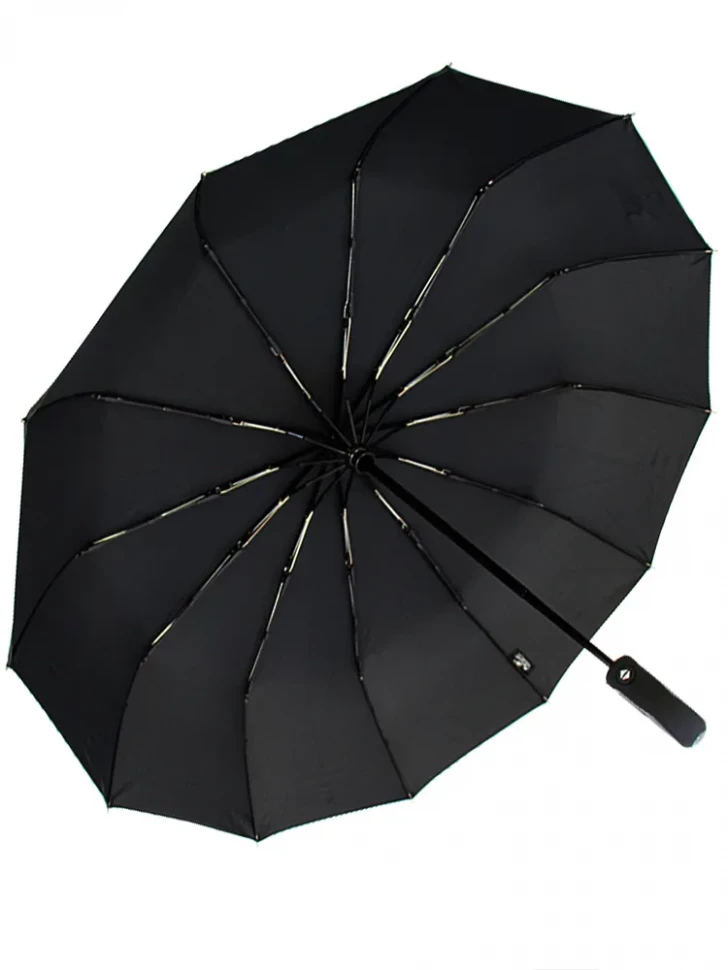 Зонт мужской Popular 2600-MN 12 спиц чёрный, полный автомат, ручка крюк пластик