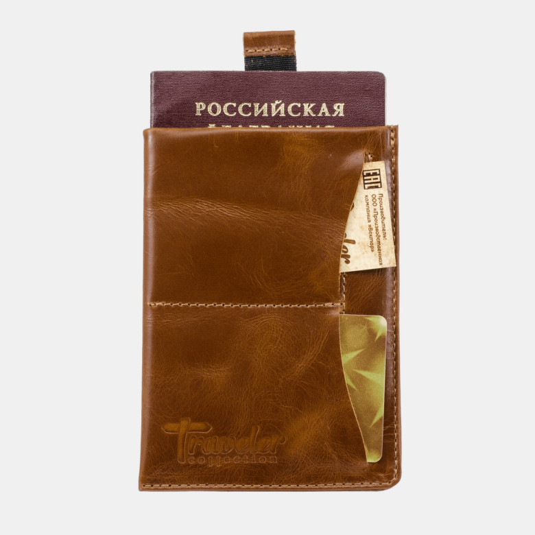 Обложка для паспорта Jango ОП-128-1926 "Traveler" светло-коричневая