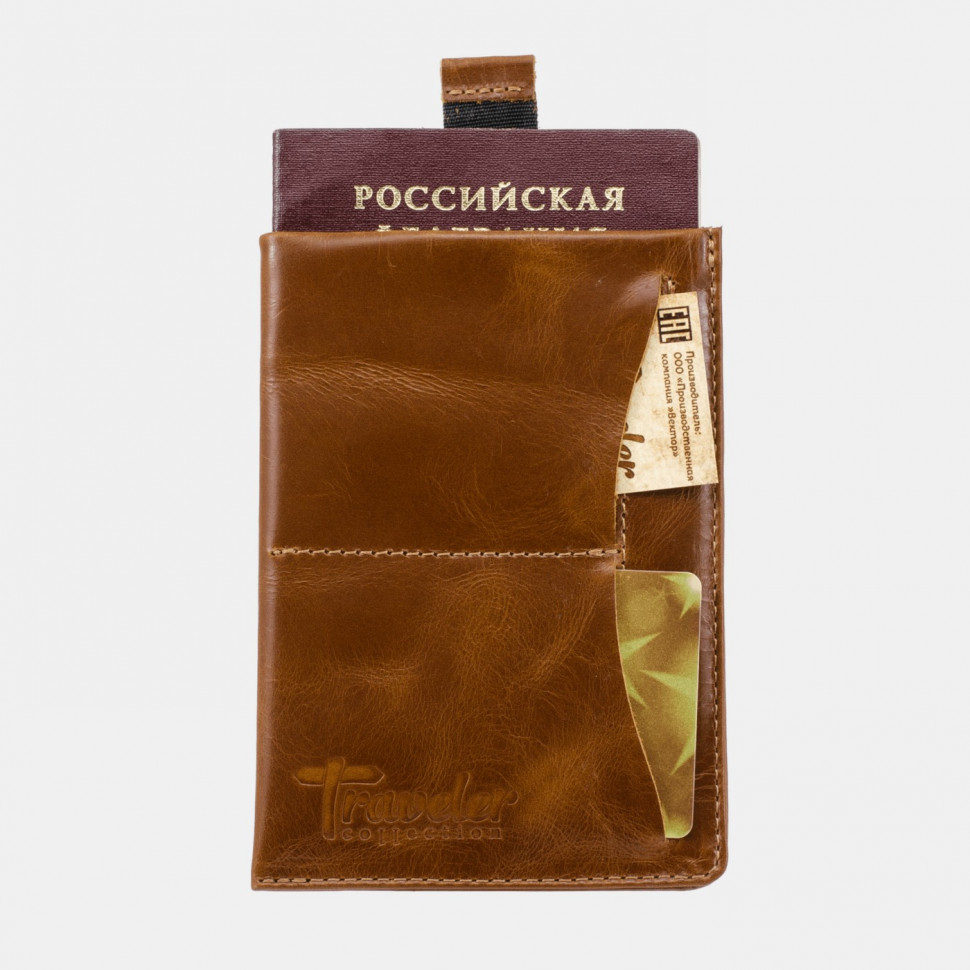 Обложка для паспорта Jango ОП-128-1926 "Traveler" светло-коричневая