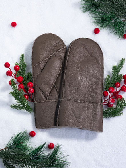 Варежки женские Baggins 0180 дубленка коричневые