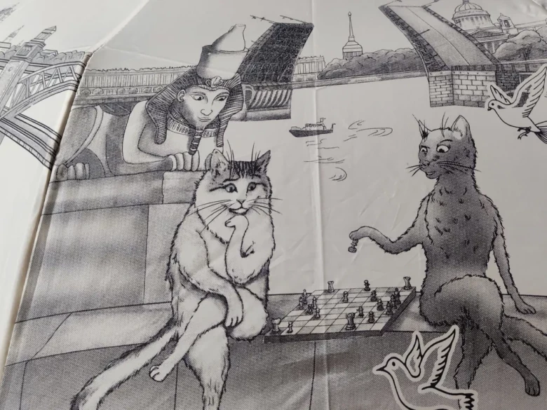 Зонт женский EuroClim 1843 "Коты", бежевый, полный автомат