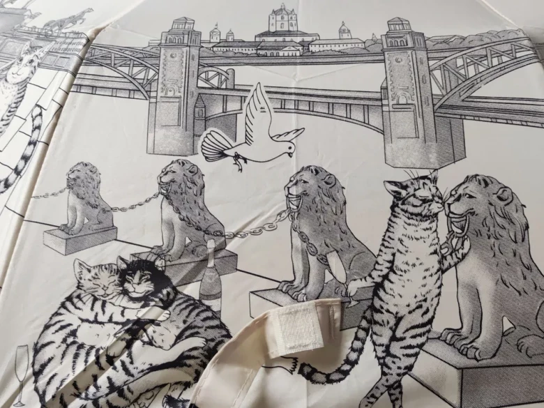 Зонт женский EuroClim 1843 "Коты", бежевый, полный автомат