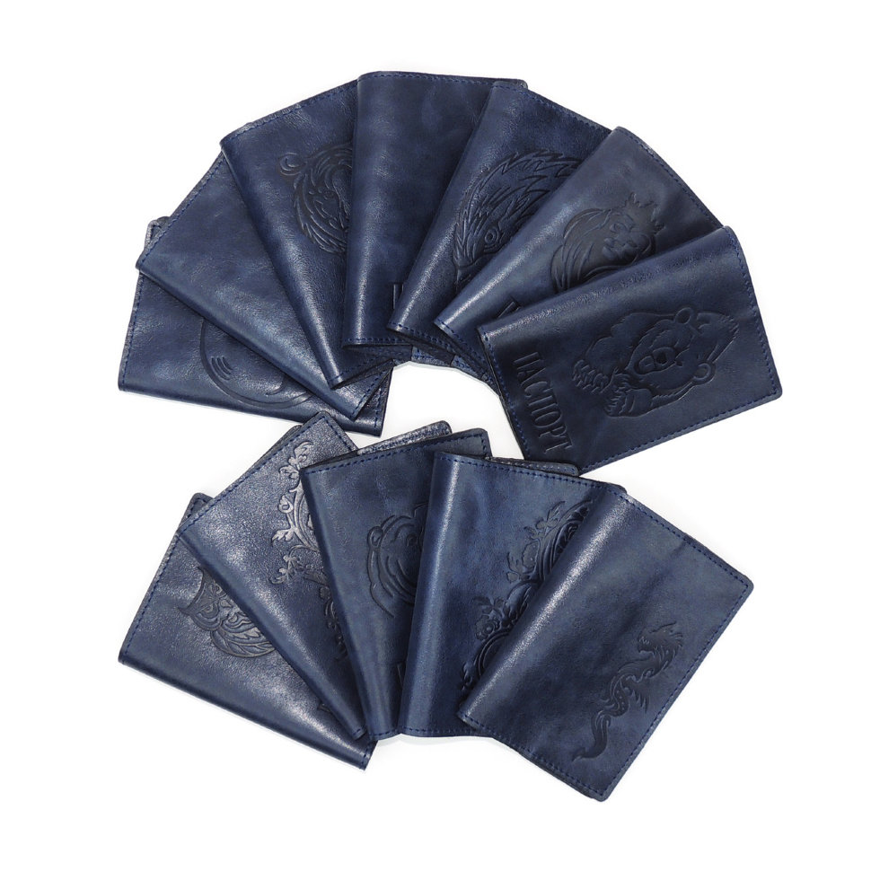 Обложка для паспорта кожаная Синий, Тигр