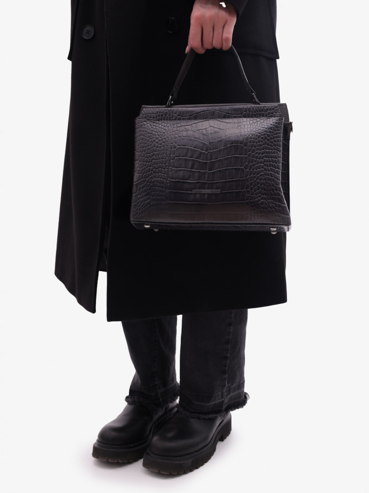 Сумка женская Karya 2427 тёмно-серый крокодил