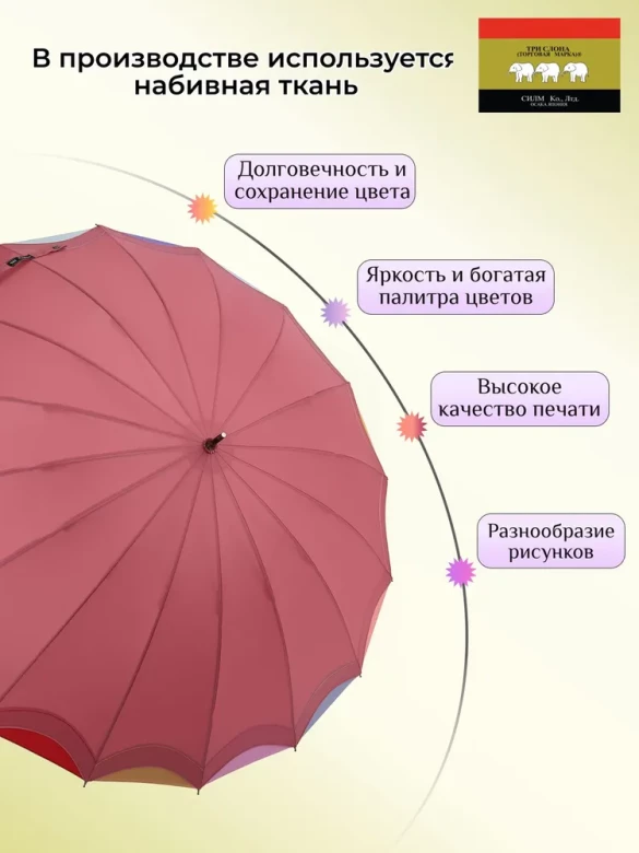 Зонт-трость Три Слона 1100 полуавтомат розовый