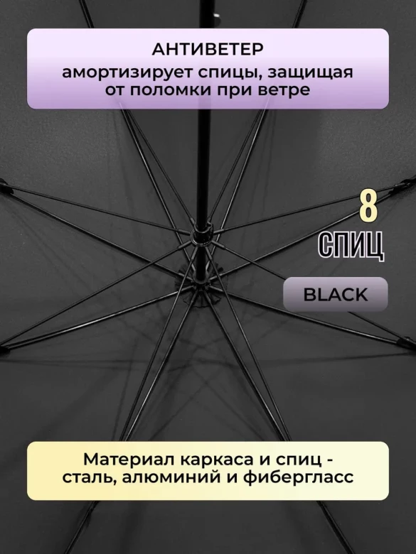 Зонт-трость мужской Три Слона 2775, 8 спиц, ручка крюк кожа Зонт-трость мужской Три Слона 2775, 8 спиц, ручка крюк кожа